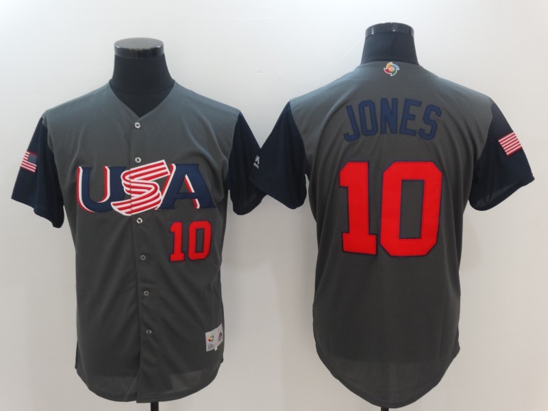 Men USA Baseball #10 Jones Gray 2017 World Baseball Classic Authentic Jersey->more jerseys->MLB Jersey